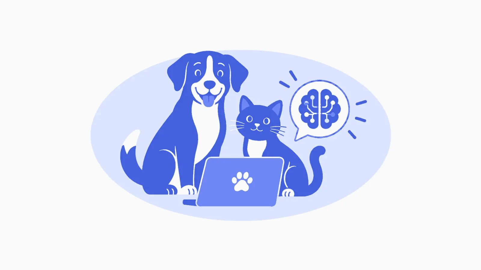 Ilustração veterinária em azul sobre ia na clínica veterinária.