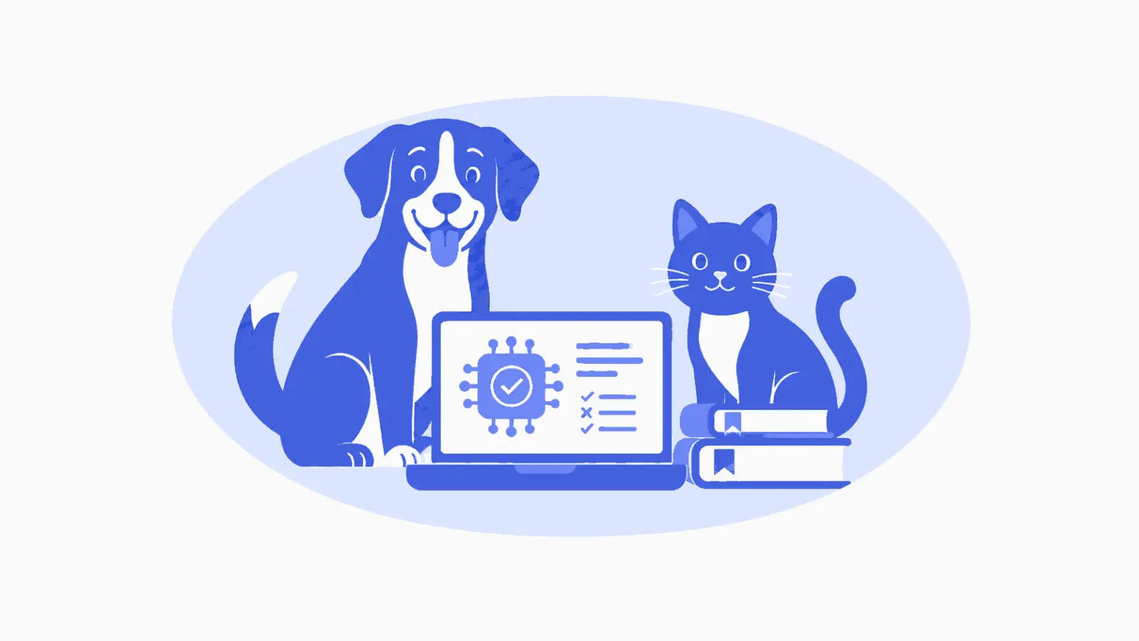 Ilustração veterinária em azul sobre ia para conferir receita.