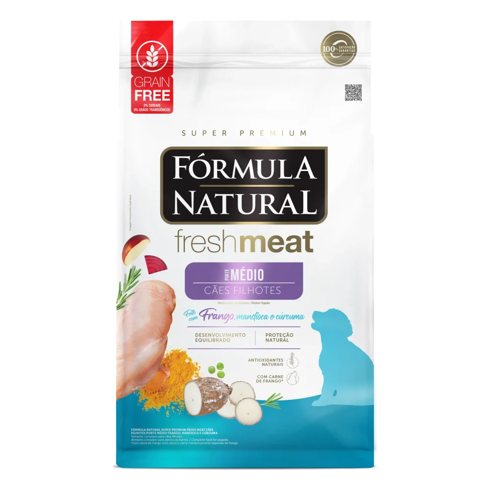 Fórmula Natural Fresh Meat Cães Filhotes Porte Médio Sabor Frango, Mandioca e Cúrcuma