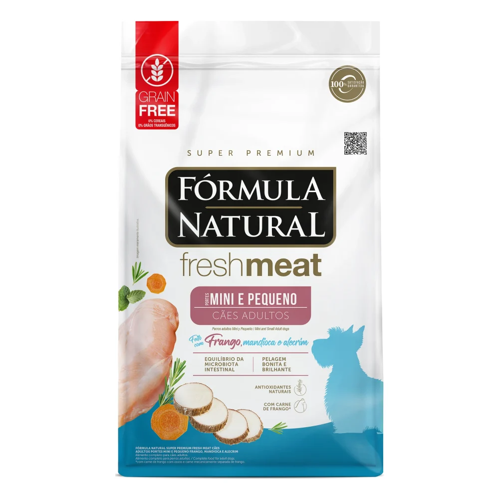 Fórmula Natural Fresh Meat Cães Adultos Porte Mini e Pequeno Sabor Frango, Mandioca e Alecrim