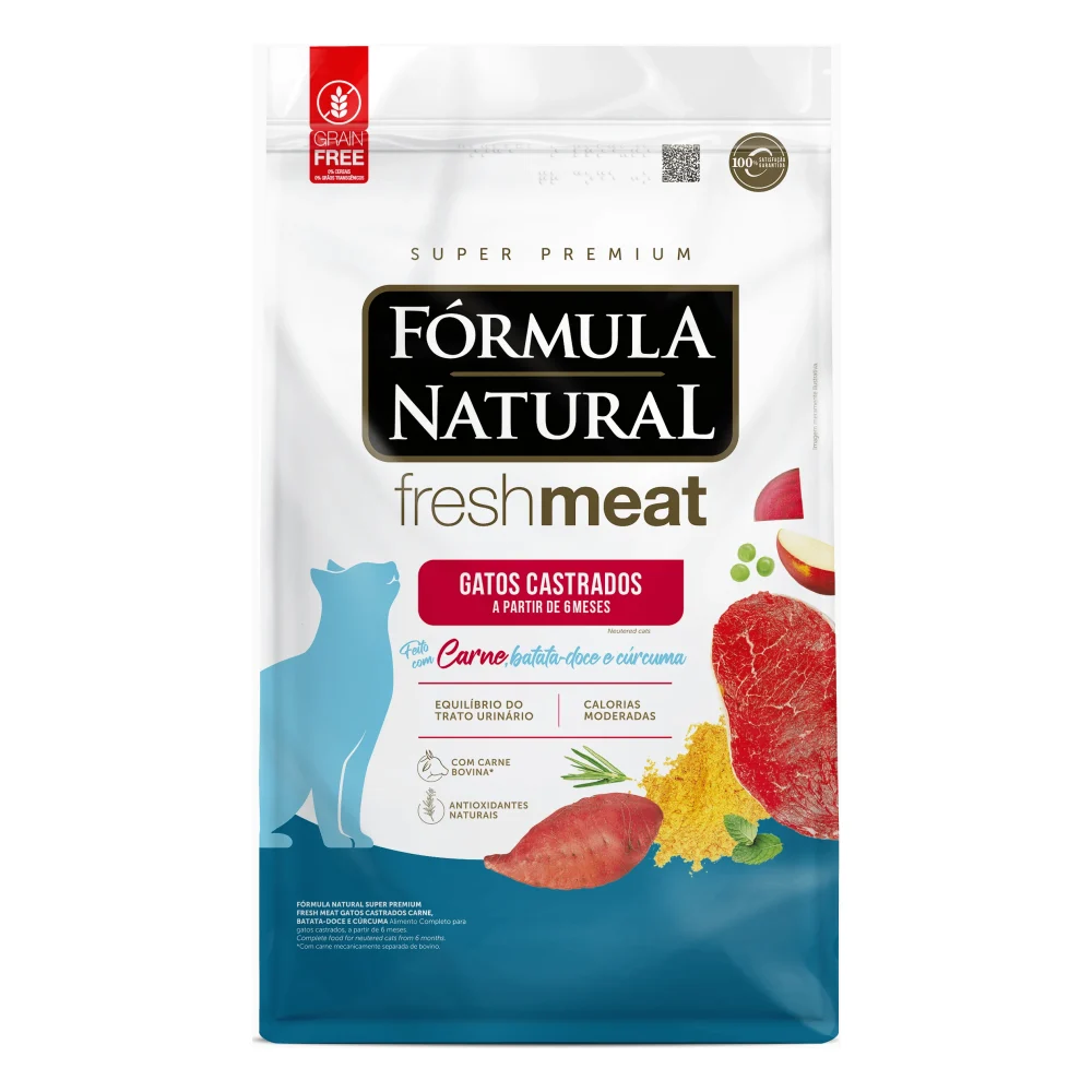 Fórmula Natural Fresh Meat Gatos Castrados Sabor Carne, Batata Doce e Cúrcuma