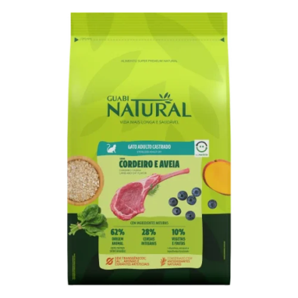 Guabi Natural Gato Adulto Castrado Cordeiro e Aveia