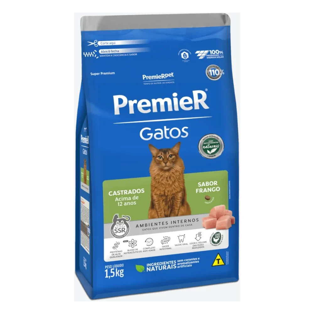 PremieR Ambientes Internos Gatos Castrados acima de 12 anos – Frango