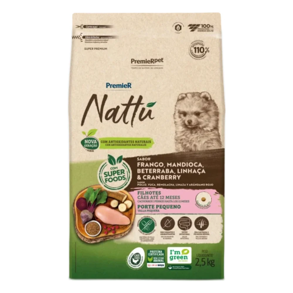 PremieR® Nattu Cães Adultos Porte Pequeno Frango, Mandioca, Beterraba, Linhaça & Cranberry