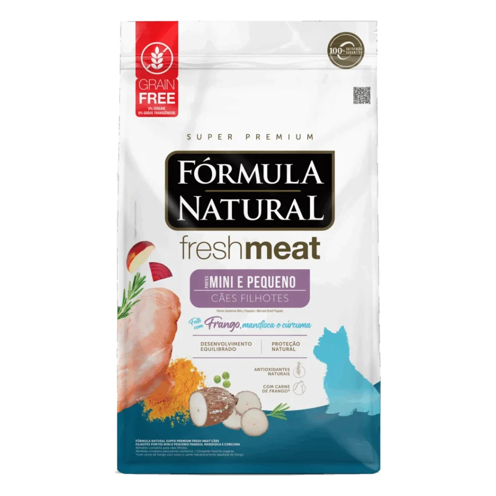 Fórmula Natural Fresh Meat Cães Filhotes Porte Mini e Pequeno Sabor Frango, Mandioca e Cúrcuma