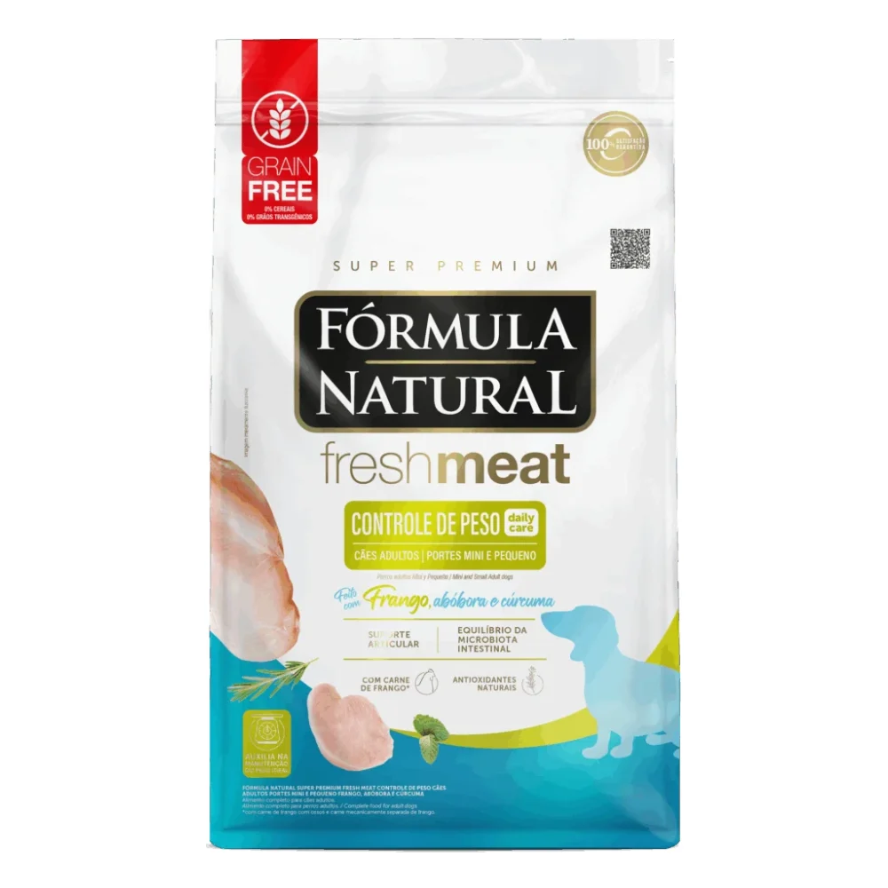 Fórmula Natural Fresh Meat Controle de Peso Cães Adultos Portes Mini e Pequeno Sabor Frango, Abóbora e Cúrcuma