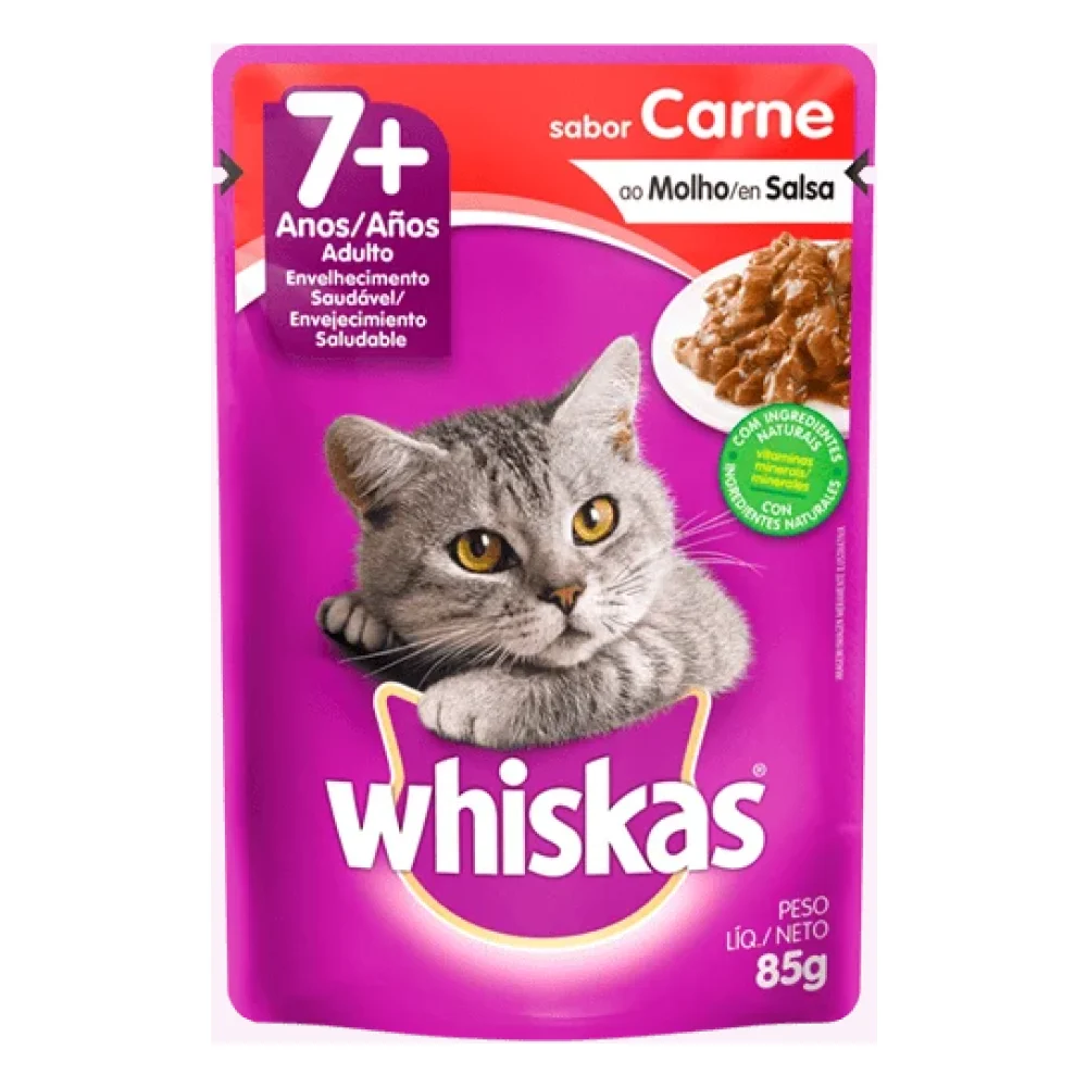 Whiskas® Adulto 7+ anos Sabor Carne ao Molho Envelhecimento Saudável