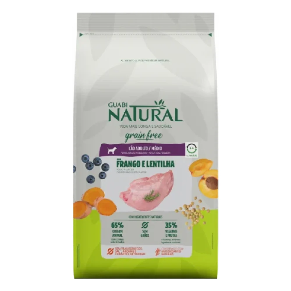 Guabi Natural Grain Free Cão Adulto Porte Médio Frango e Lentilha