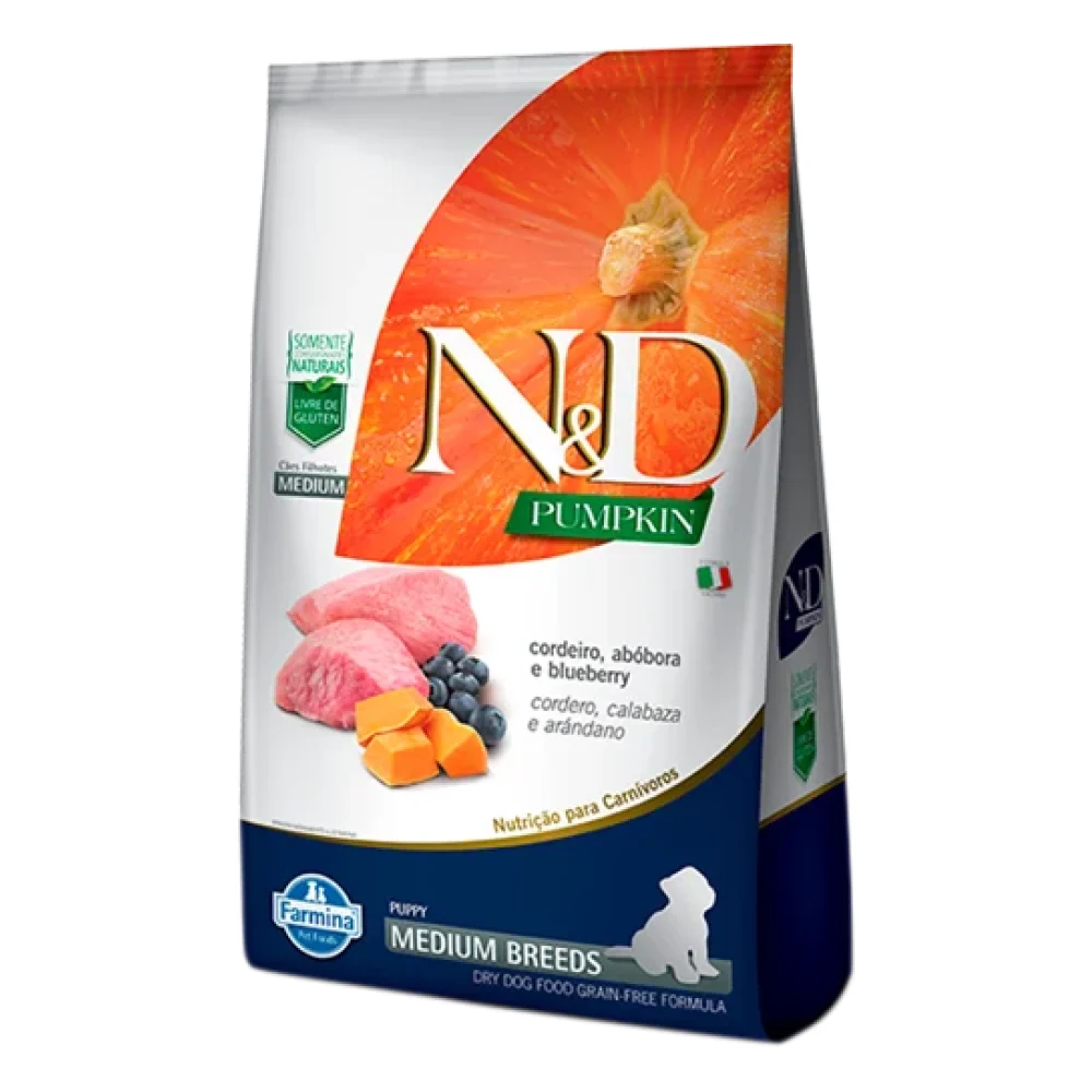 N&D Pumpkin Canine Puppy Formula Medium Breeds - Cordeiro e Blueberry