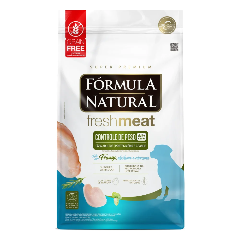 Fórmula Natural Fresh Meat Controle de Peso Cães Adultos Portes Médio e Grande Sabor Frango, Abóbora e Cúrcuma