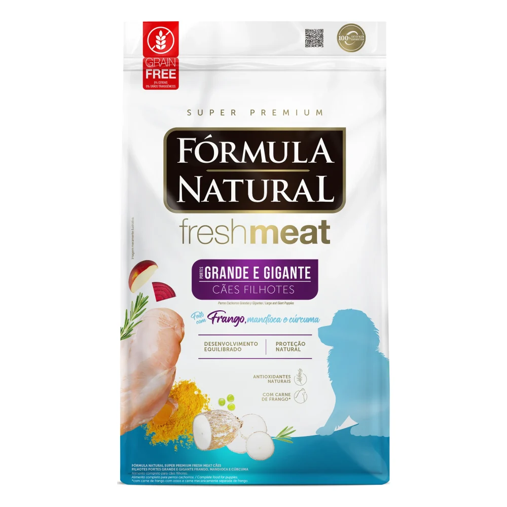 Fórmula Natural Fresh Meat Cães Filhotes Porte Grande e Gigante Sabor Frango, Mandioca e Cúrcuma
