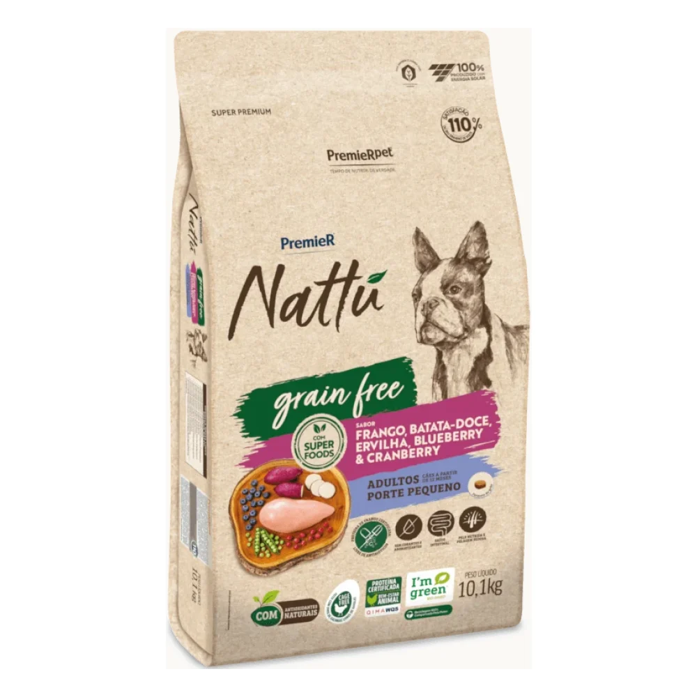PremieR® Nattu Cães Adultos Porte Pequeno Grain Free Frango, Batata-doce, Ervilha, Blueberry & Cranberry