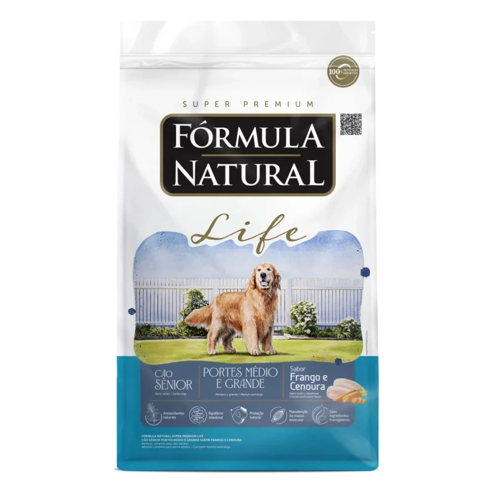 Fórmula Natural Life Cão Sênior Portes Médio e Grande Sabor Frango e Cenoura