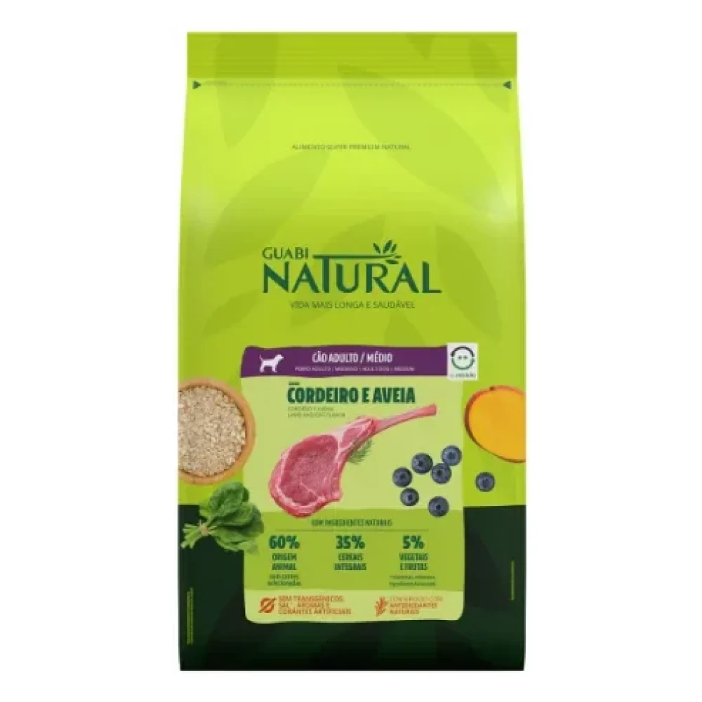 Guabi Natural Cão Adulto Porte Médio Cordeiro e Aveia