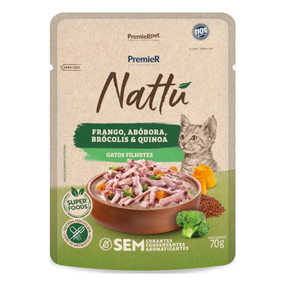 PremieR® Nattu Úmidos Gatos Filhotes Frango, Abóbora, Brócolis e Quinoa