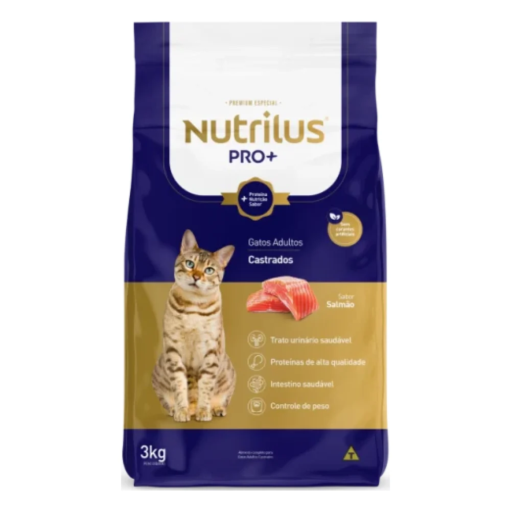 Ração Seca Nutrilus Pro+ Salmão para Gatos Adultos Castrados
