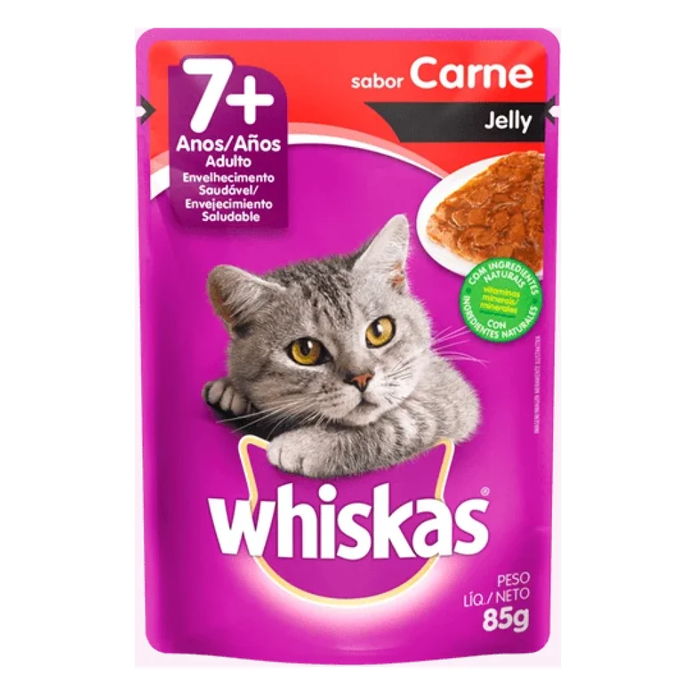 Whiskas® Adulto 7+ anos Jelly Sabor Carne ao Molho Envelhecimento Saudável