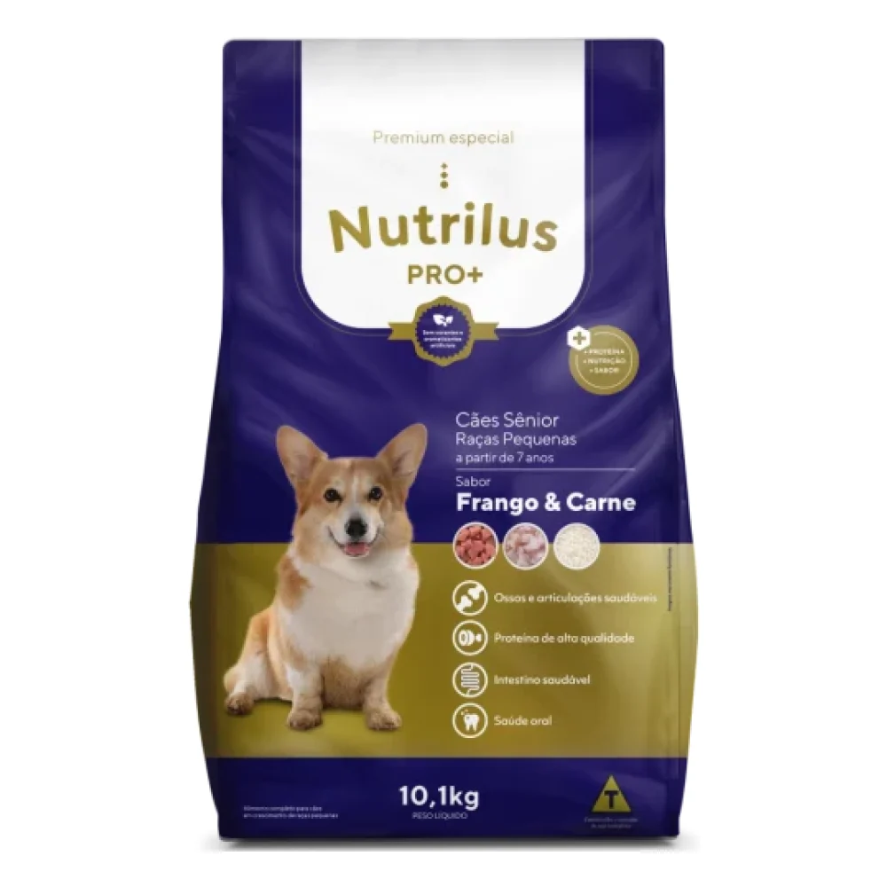 Ração Seca Nutrilus Pro+ Frango & Carne para Cães Sênior de Raças Pequenas