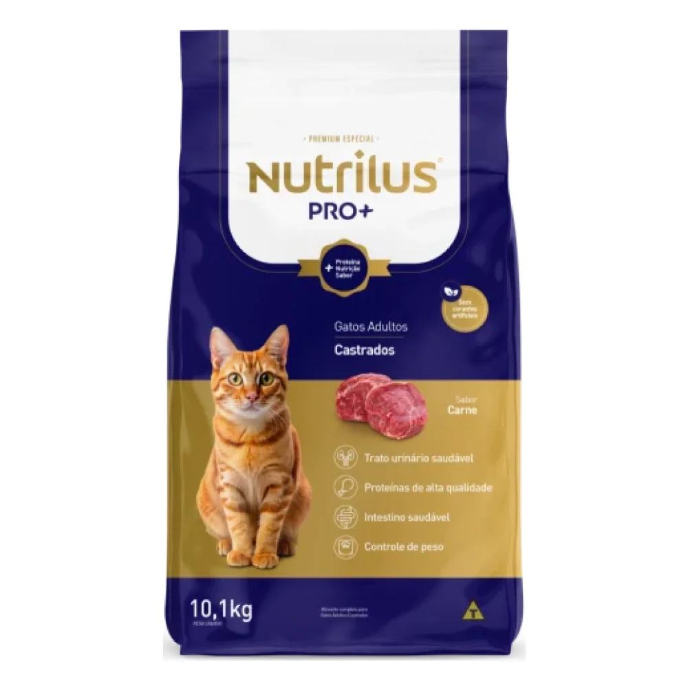 Ração Seca Nutrilus Pro+ Carne para Gatos Adultos Castrados