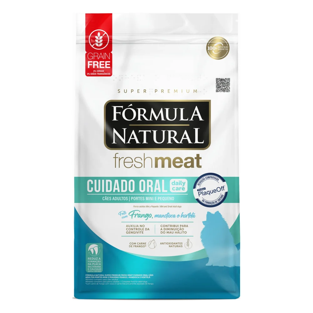 Fórmula Natural Fresh Meat Daily Care Cuidado Oral Cães Adultos Mini e Pequeno Frango, Mandioca e Hortelã