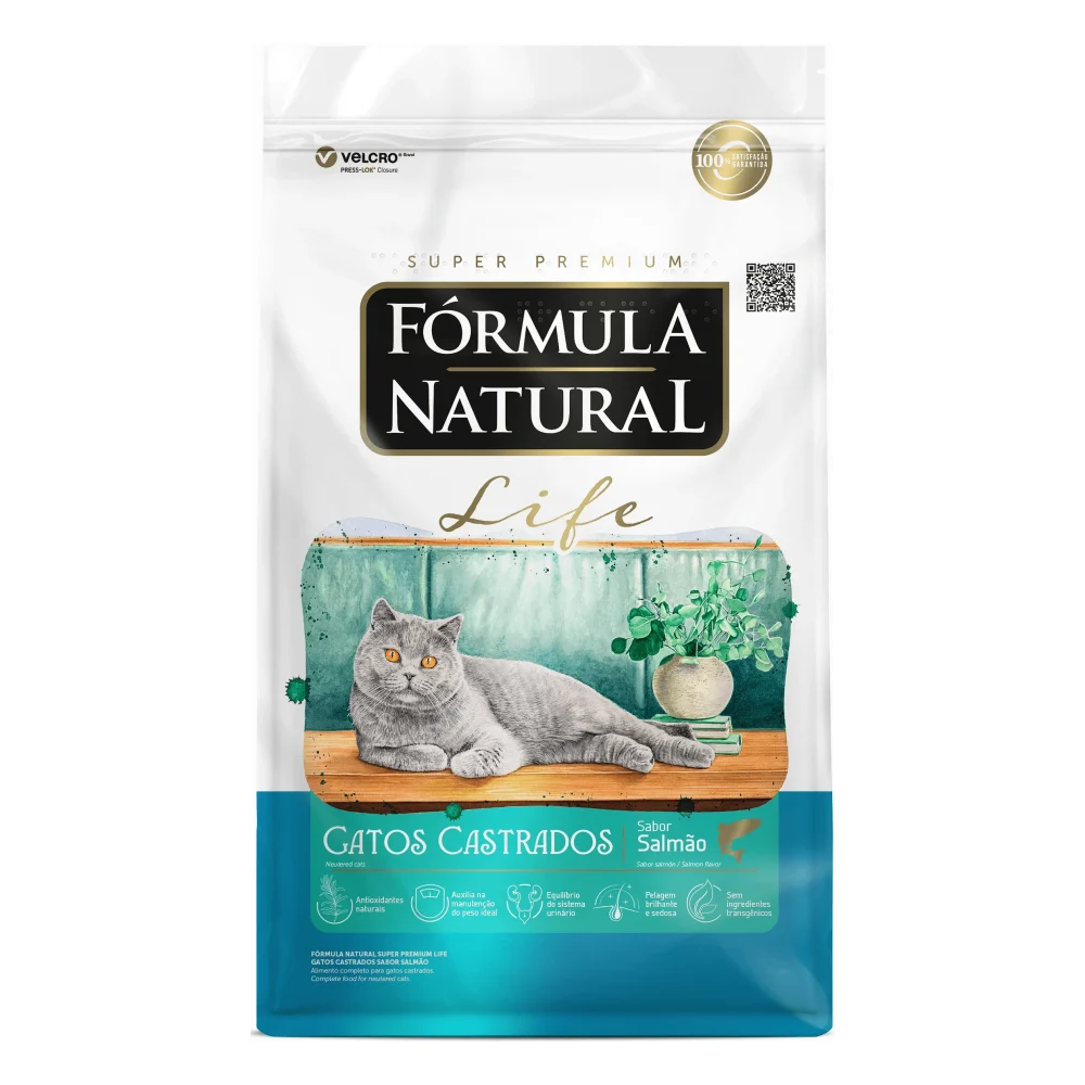 Fórmula Natural Life Gatos Castrados 7+ Sabor Frango e Salmão