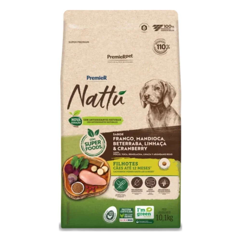 PremieR® Nattu Cães Filhotes Frango, Mandioca, Beterraba, Linhaça & Cranberry