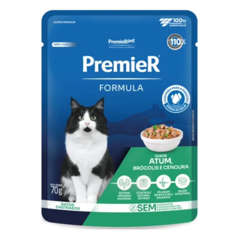 PremieR® Formula Úmido Gatos Adultos Castrados - Atum, brócolis e cenoura