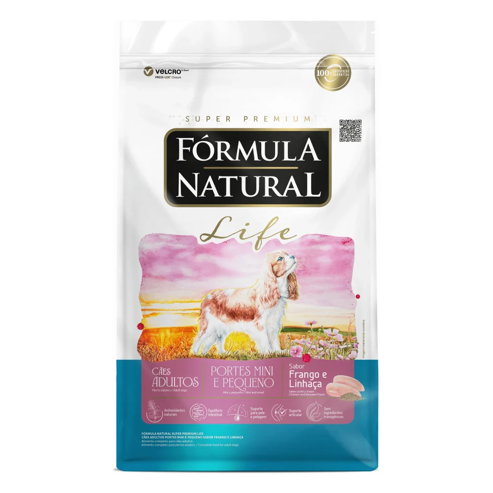 Fórmula Natural Life Cães Adultos Portes Mini e Pequeno Sabor Frango e Linhaça