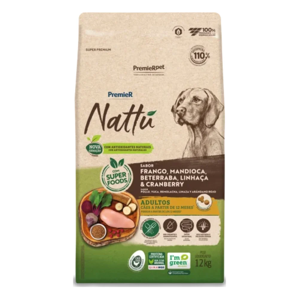 PremieR® Nattu Cães Adultos Frango, Mandioca, Beterraba, Linhaça & Cranberry