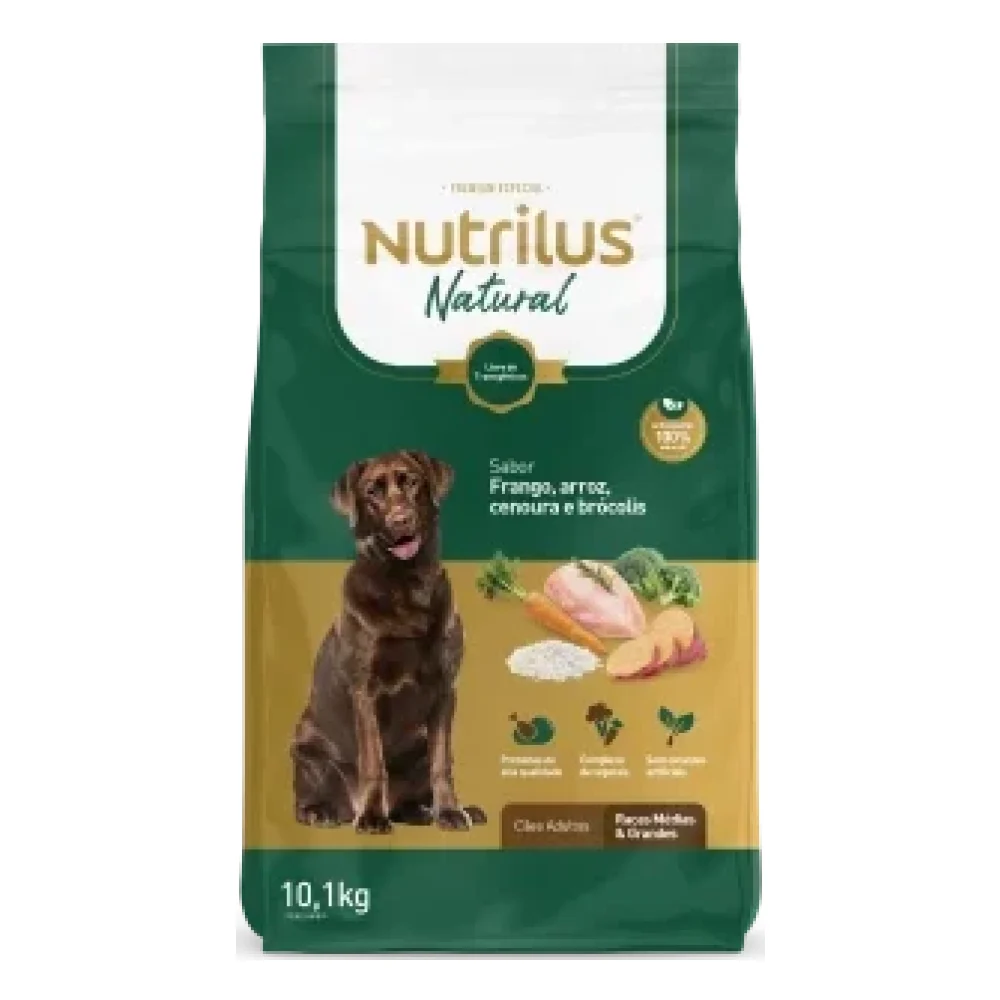 Ração Seca Nutrilus Natural Frango e Arroz para Cães Adultos Raças Médias e Grandes