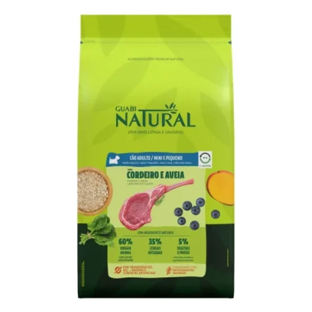 Guabi Natural Cão Adulto Porte Mini Pequeno Cordeiro e Aveia