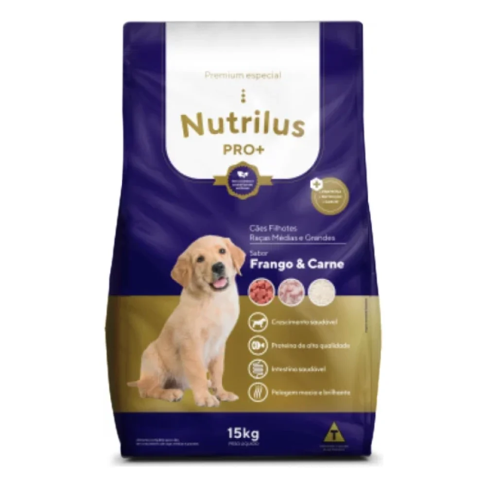 Ração Seca Nutrilus Pro+ Frango & Carne para Cães Filhotes de Raças Médias e Grandes