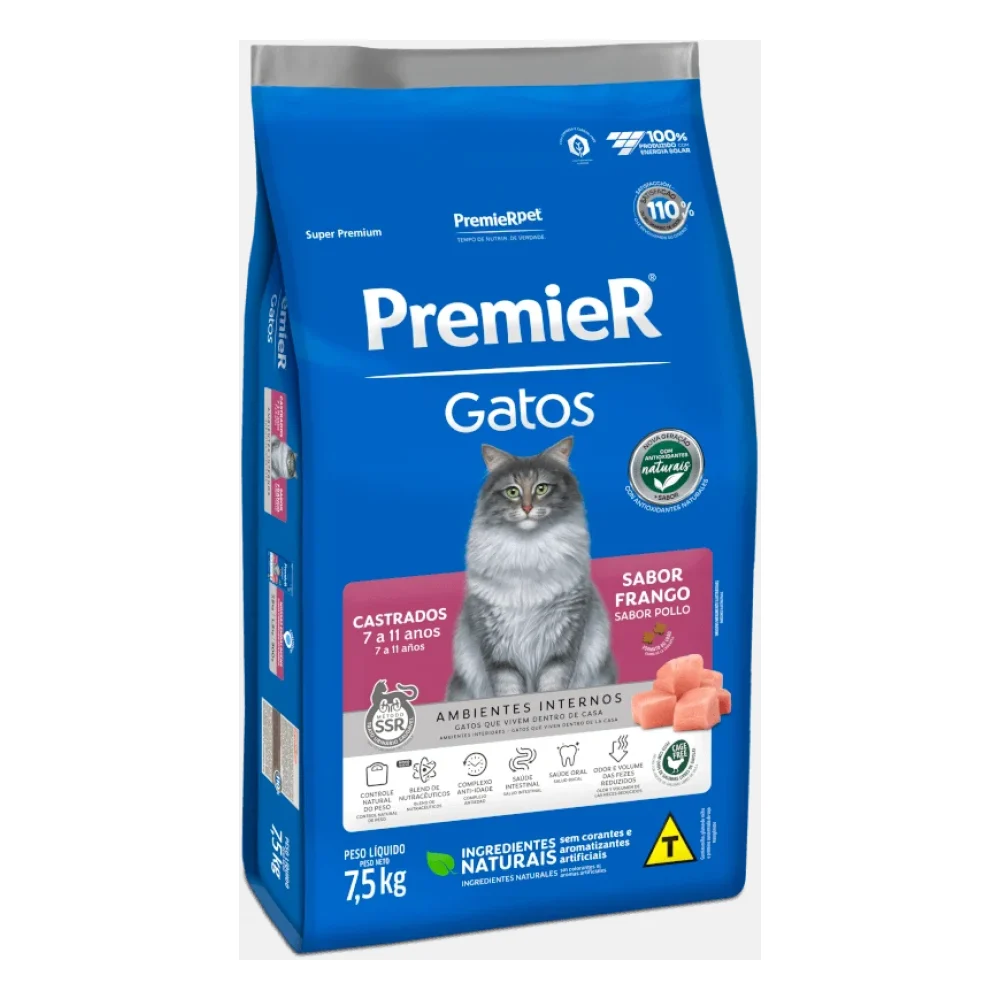 PremieR Ambientes Internos Gatos Castrados de 7 a 12 anos – Frango