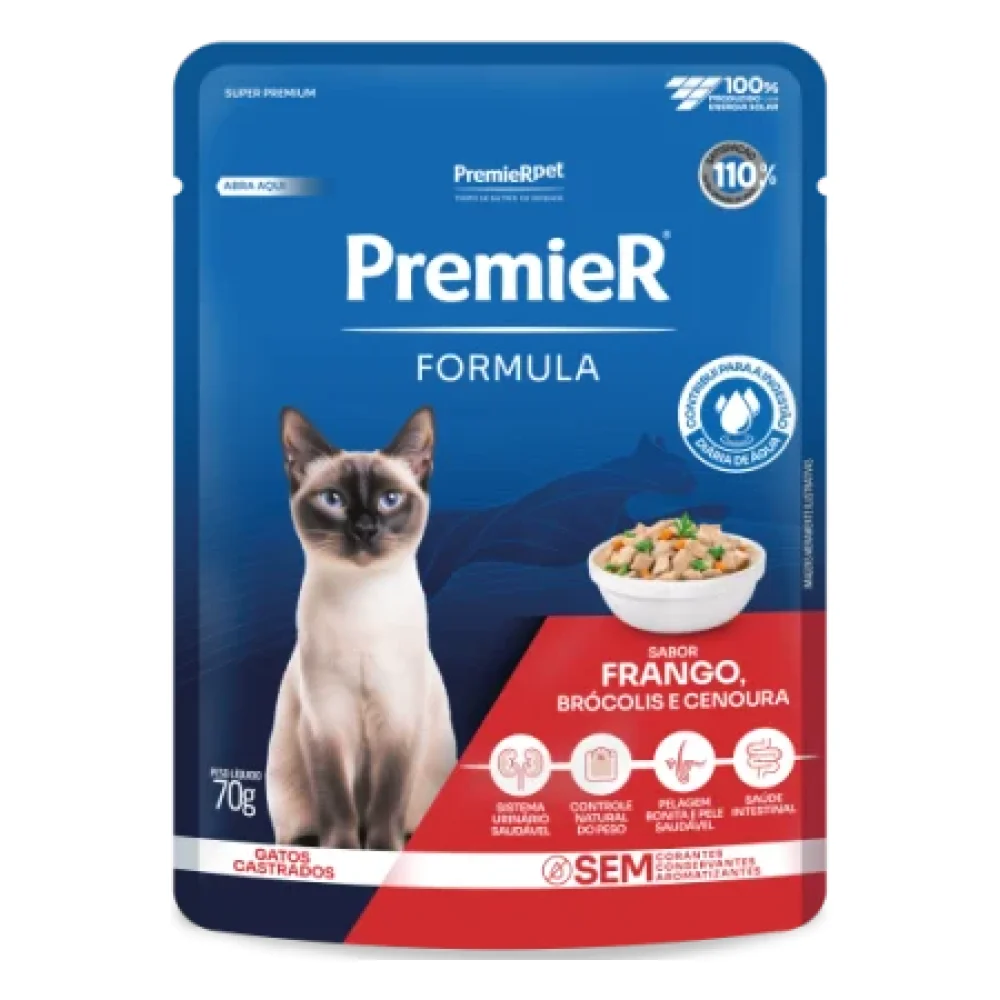 PremieR® Formula Úmido Gatos Adultos Castrados - Frango, brócolis e cenoura