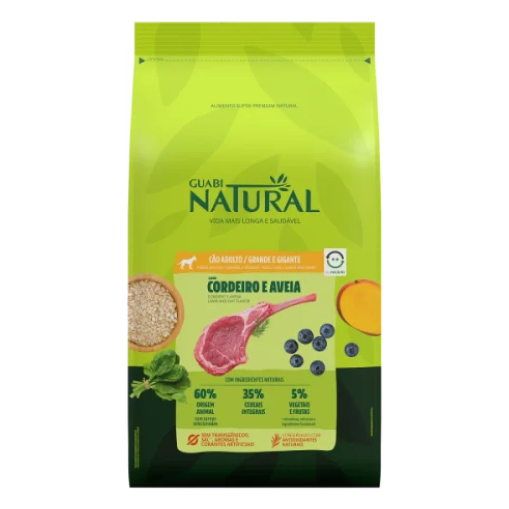 Guabi Natural Cão Adulto Grande Gigante Cordeiro e Aveia