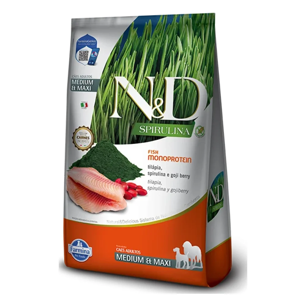 N&D Spirulina Canine Tilápia Adult Medium & Maxi
