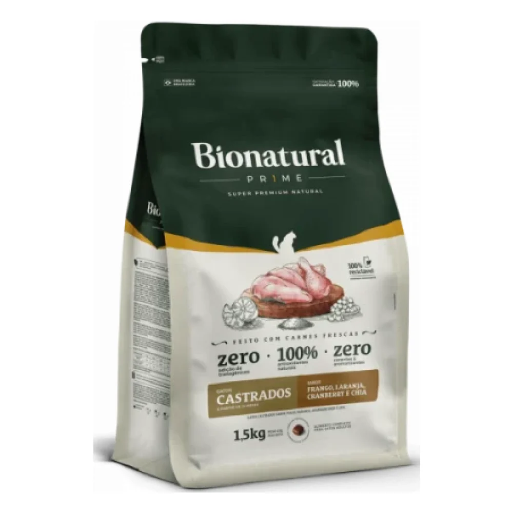 Bionatural Prime Gatos Castrados Sabor Frango, Laranja, Cranberry e Chia