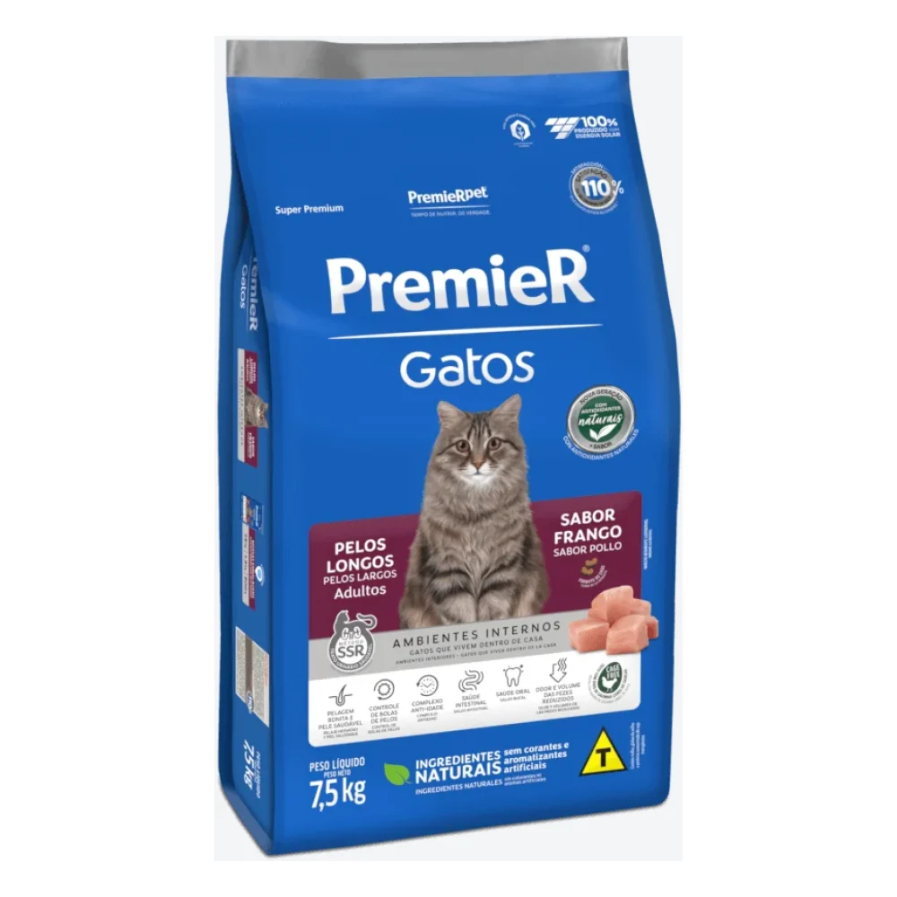 PremieR Ambientes Internos Gatos Adultos Pelos Longos – Frango