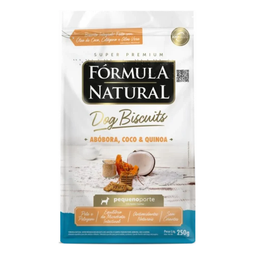 Fórmula Natural Dog Biscuits Cães Filhotes e Adultos Pequeno Porte Sabor Abóbora, Coco e Quinoa