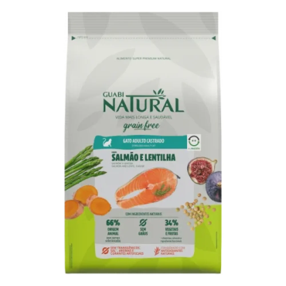 Guabi Natural Grain Free Gato Adulto Castrado Salmão e Lentilha