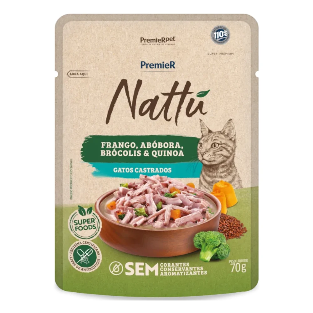 PremieR® Nattu Úmidos Gatos Castrados Frango, Abóbora, Brócolis & Quinoa