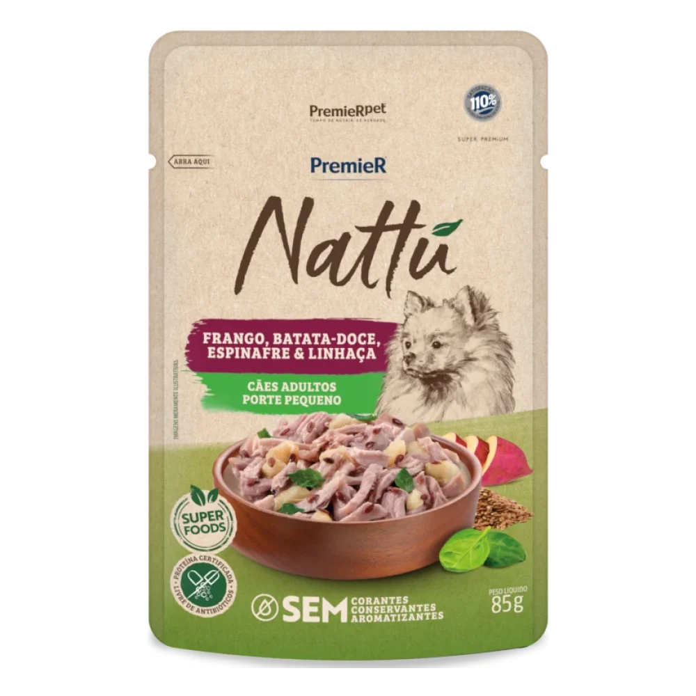 PremieR® Nattu Úmidos Cães Adultos Porte Pequeno Frango, Batata-doce, Espinafre & Linhaça