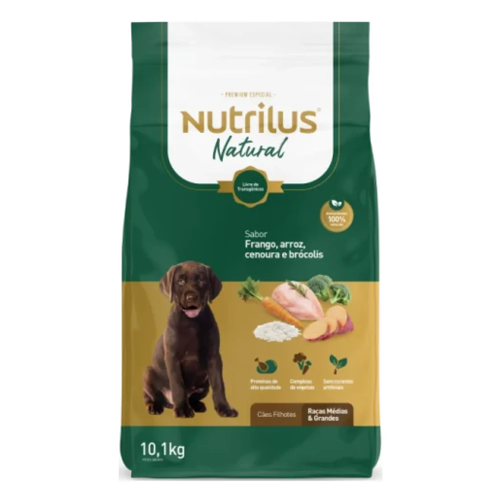 Ração Seca Nutrilus Natural Frango e Arroz para Cães Filhotes Raças Médias e Grandes