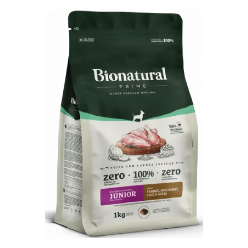Bionatural Prime Cães Raças Pequenas Júnior Sabor Frango, Blueberry, Coco e Aveia