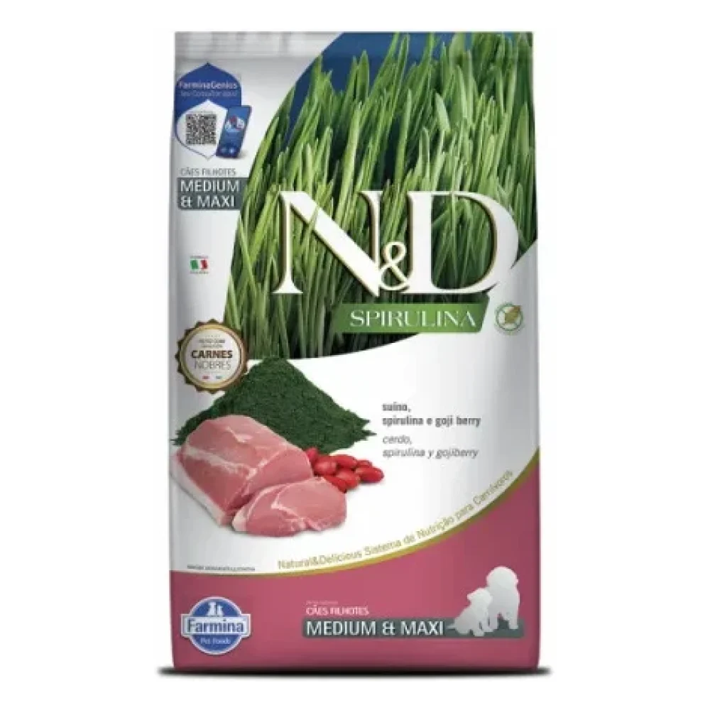 N&D Spirulina Canine Suíno Puppy Medium & Maxi