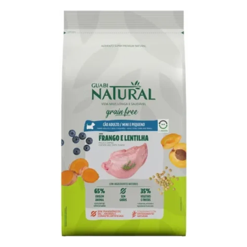 Guabi Natural Grain Free Cão Adulto Porte Mini Pequeno Frango e Lentilha