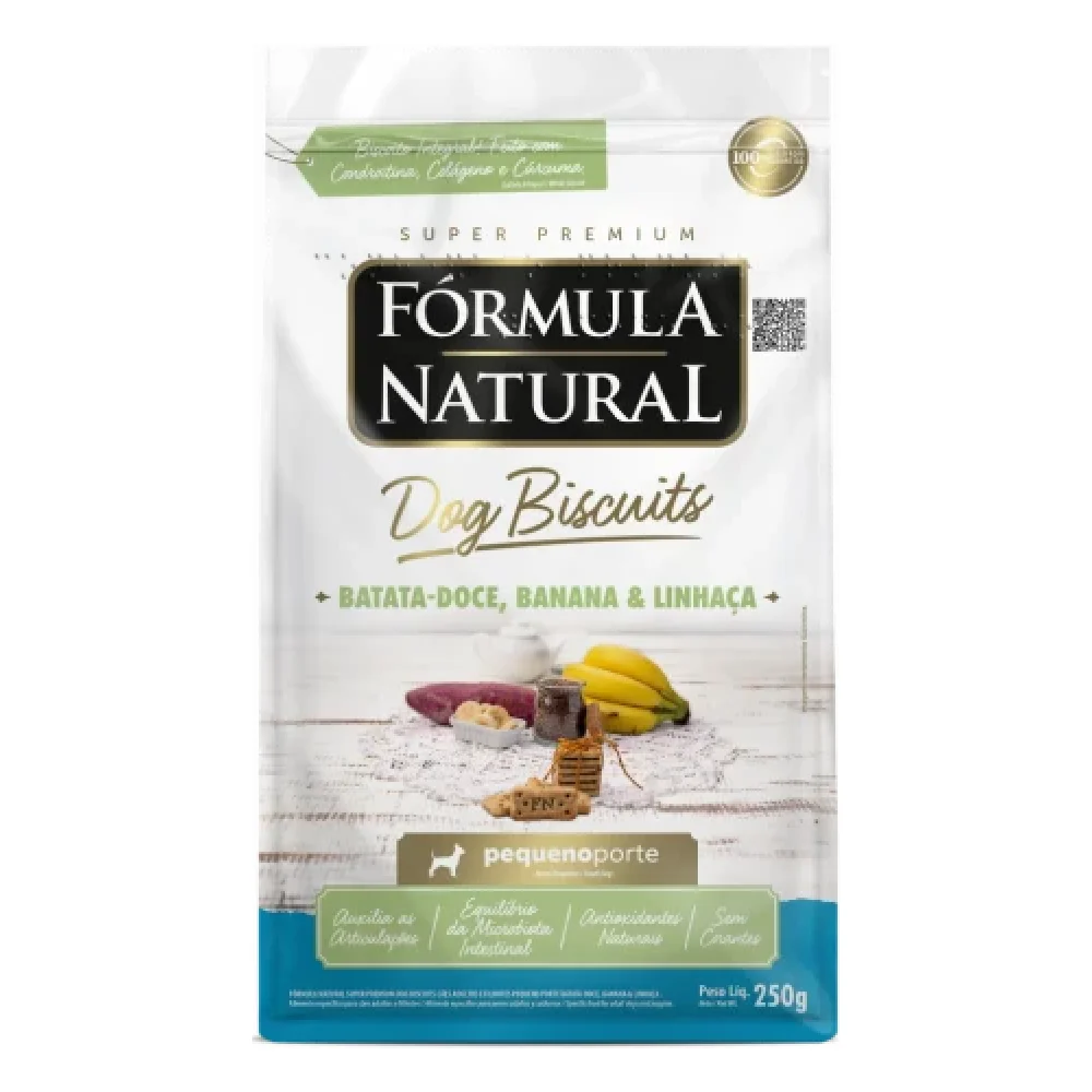Fórmula Natural Dog Biscuits Cães Filhotes e Adultos Pequeno Porte Sabor Batata Doce, Banana e Linhaça